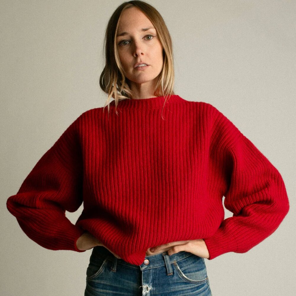 Crewneck Ribbed Sweater - Red